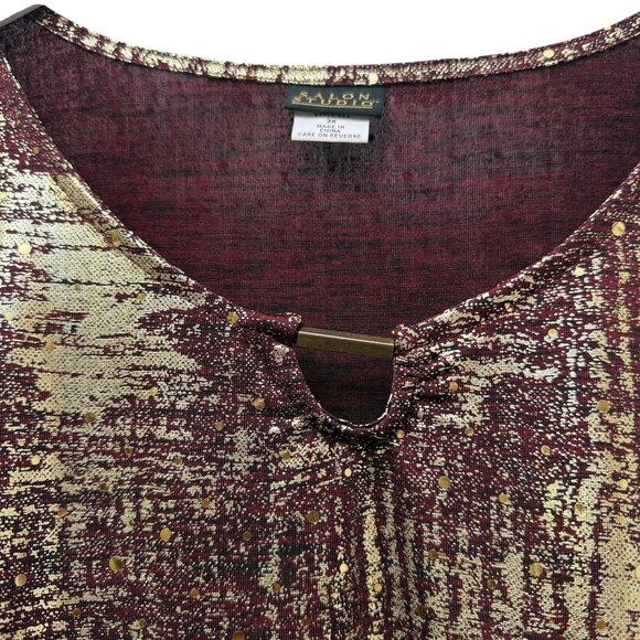 Salon Studio Metallic Top Plus Size 3X Red Gold Womens Stretch Tunic Holiday - Picture 4 of 8